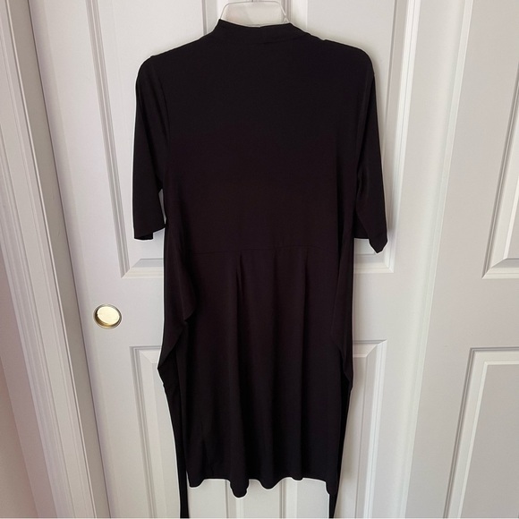 Tahari Black V-Neck Short Sleeve Waist Tie Faux Wrap Dress LBD Large - Picture 9 of 16